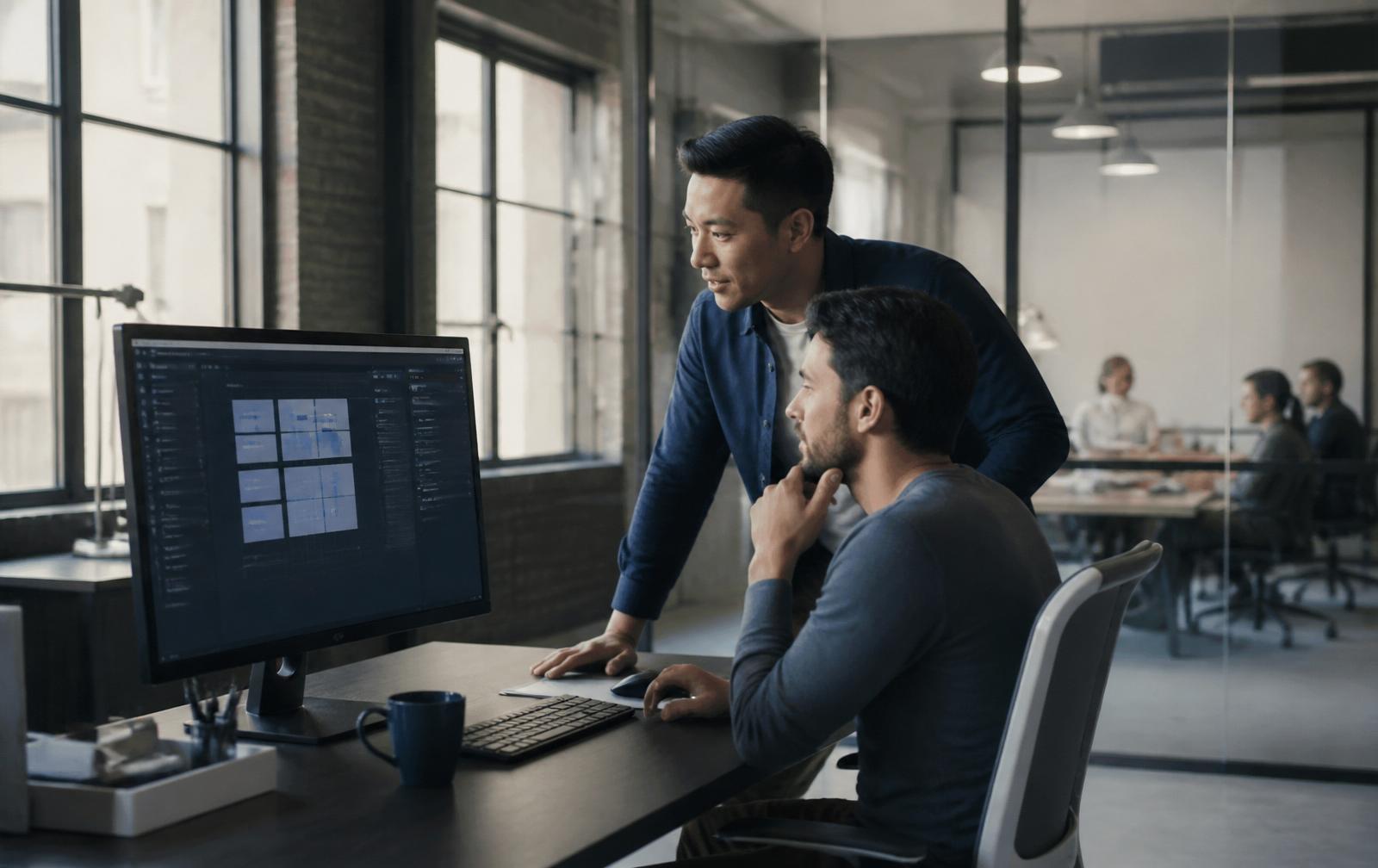 Product engineers reviewing a software interface together